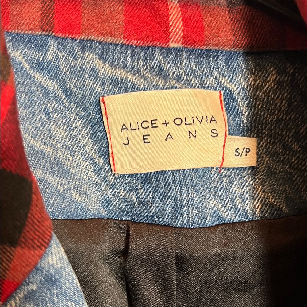 Alice + Olivia - Cody Checked Flannel And Denim Biker Jacket - Picture 4 of 10